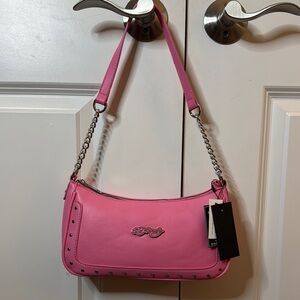 Ed Hardy Soft Vegan Leather Studded‎ Pink Y2k Shoulder Bag NWT